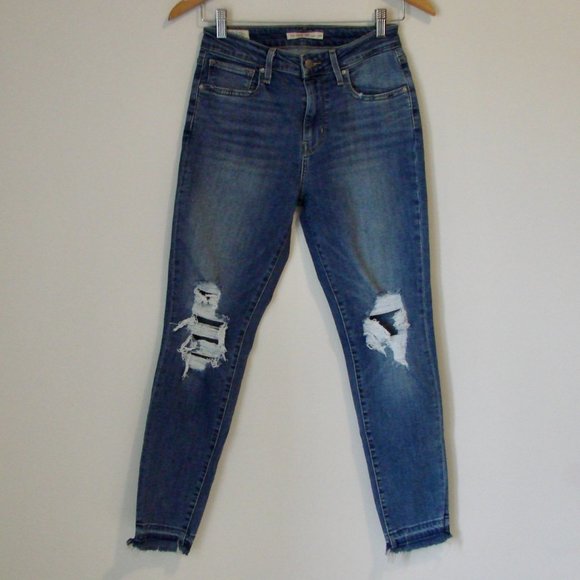 Levi's Highrise Skinny Distressed Jeans 721 Big E High Rise Raw Hem Stretch 27 - Picture 1 of 16